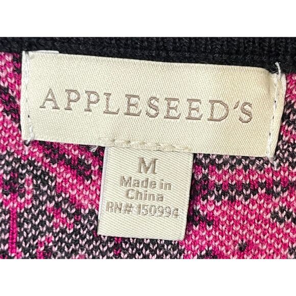 Appleseed's Maroon Black Paisley Cardigan Sweater Wool Blend Medium Button Down - Picture 5 of 9